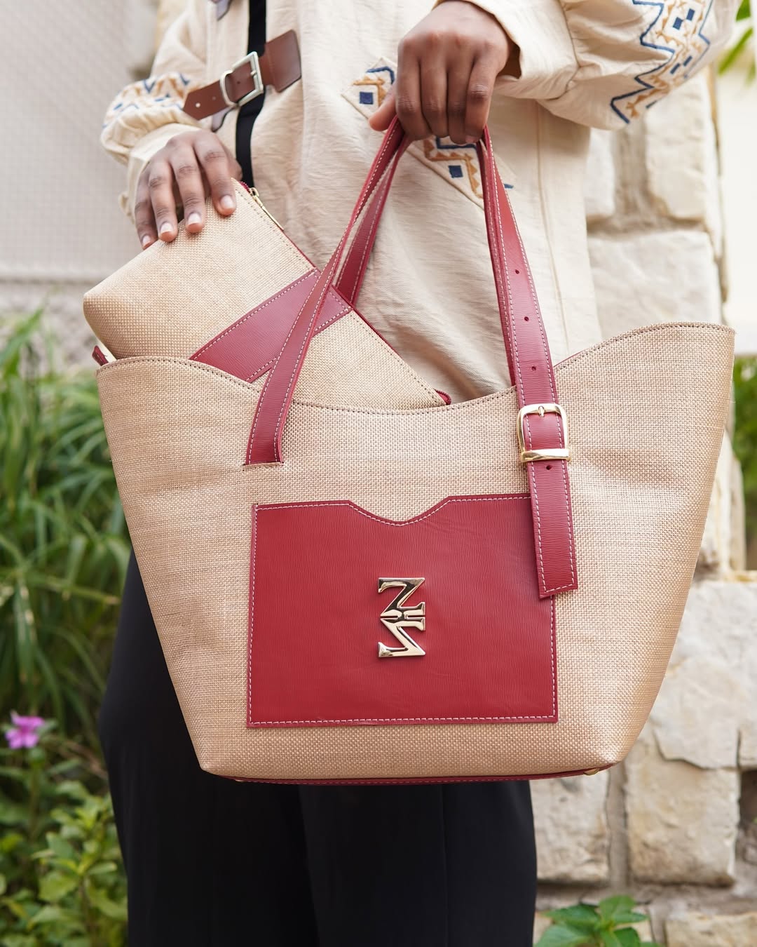 The Raffia Tote — Bordeaux — view 2