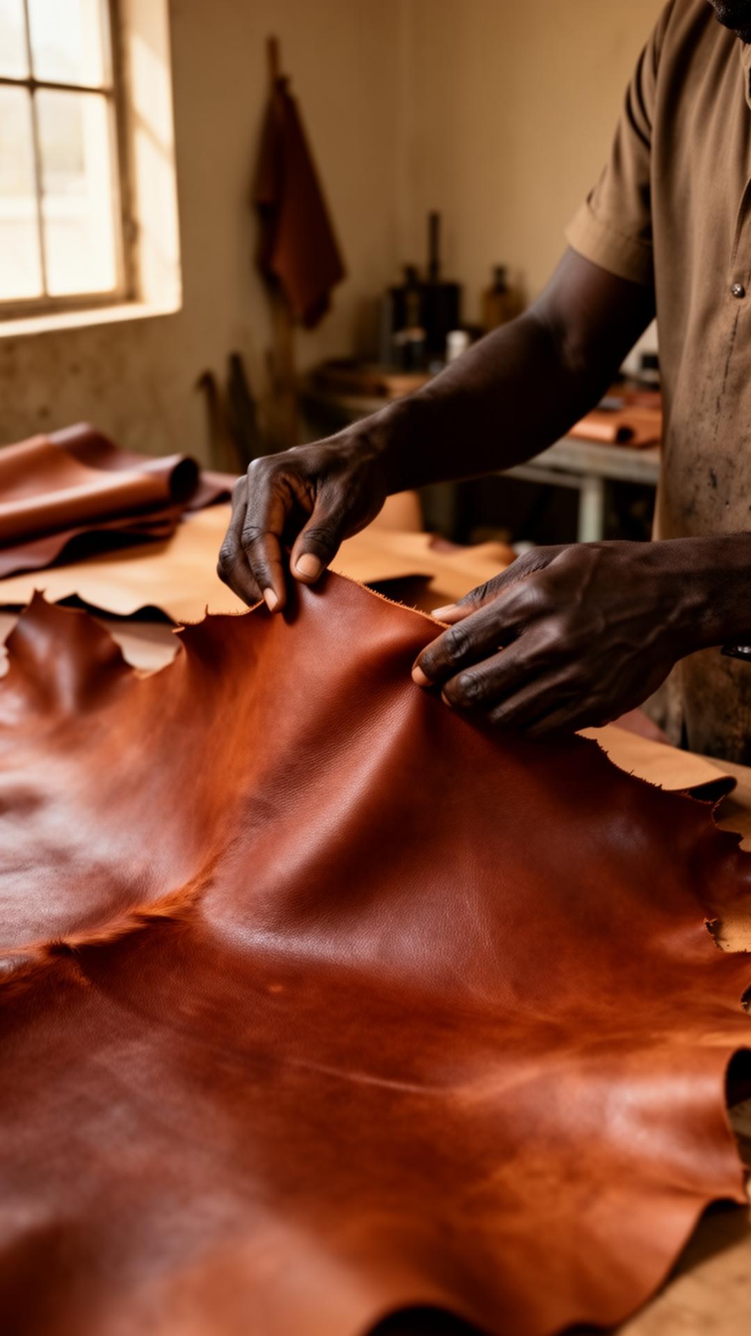 The hide is chosen by hand.