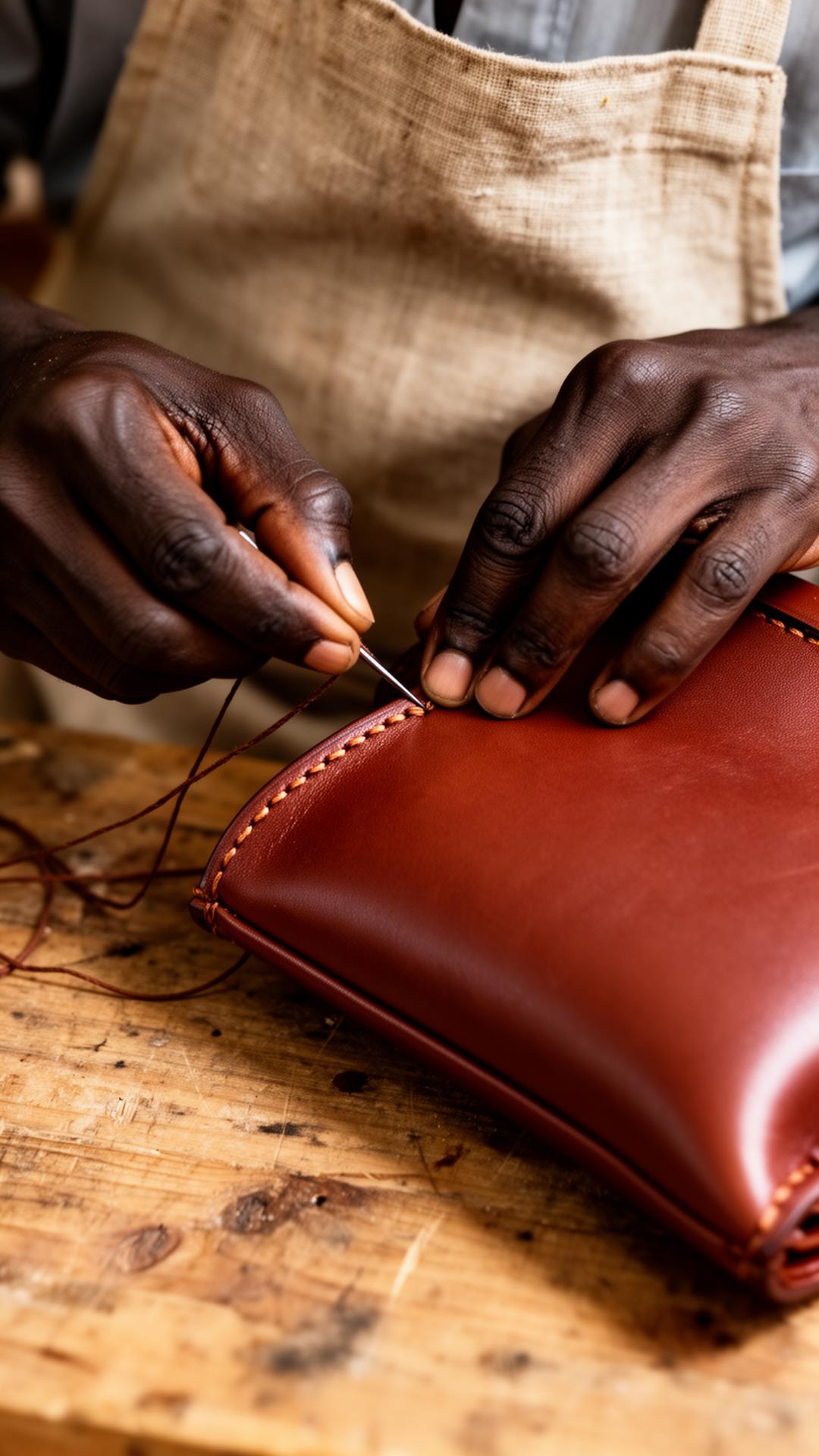 A pile of hand-selected leather hides in the Zaquia workshop